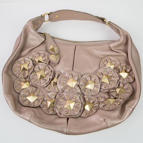 Isabella Fiore Handbags - Isabella Fiore Pewter Gold Studded Hobo Handbag